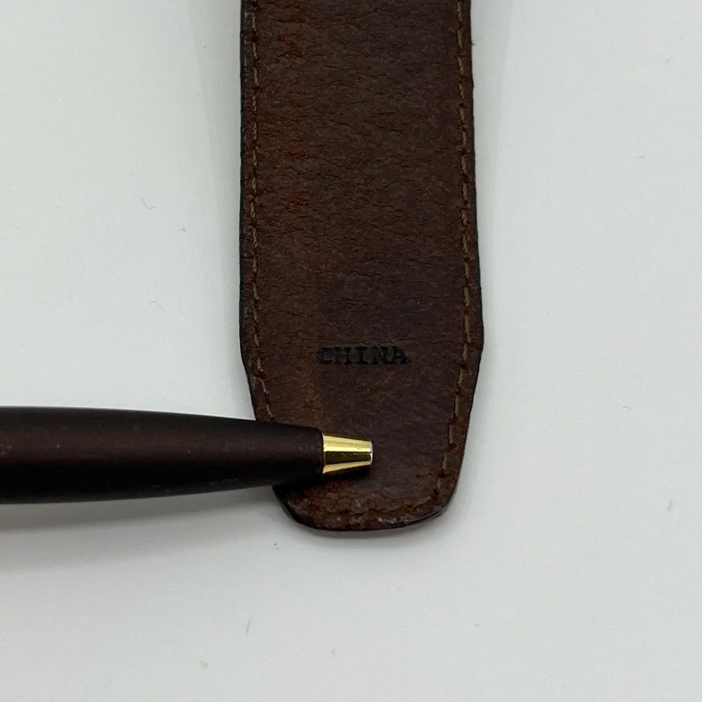 Full Grain Leather Belt Mens 38 Brown Brass Buckle Casual Classic Minimalist